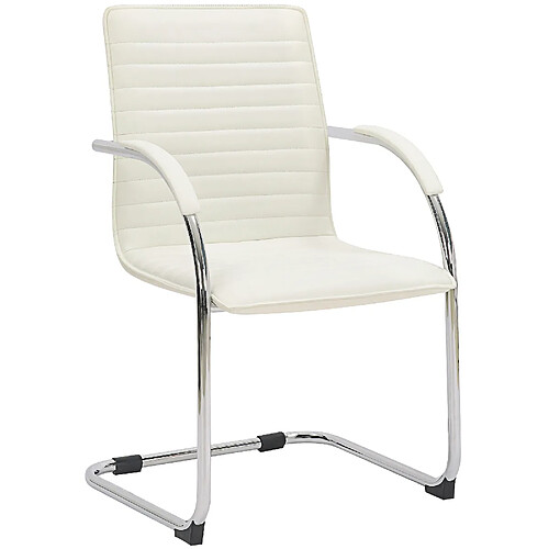 Decoshop26 Chaise visiteur fauteuil de bureau avec accoudoirs assise en PVC blanc piètement luge métallique 10_0003419