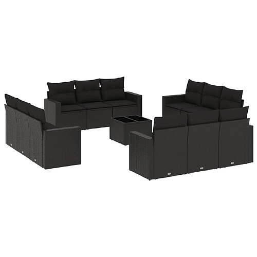 Maison Chic Salon de jardin avec coussins 13 pcs | Ensemble de Table et chaises | Mobilier d'Extérieur noir résine tressée -GKD26109