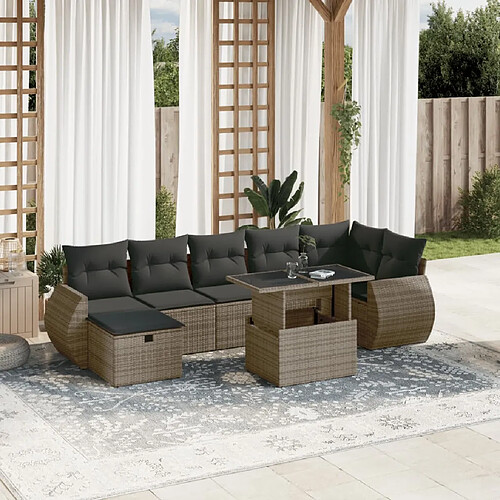 vidaXL Salon de jardin 8 pcs avec coussins gris résine tressée