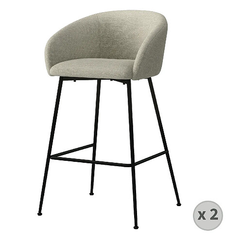 Moloo CHLOE-Fauteuil de bar en tissu Luxury Grège et métal noir (x2)