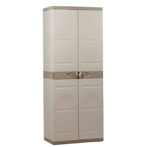 Pegane Armoire meuble de rangement 2 portes, intérieur/extérieur coloris beige - Longueur 70 x Profondeur 44 x Hauteur 176 cm