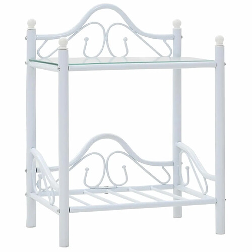 Helloshop26 Table de nuit chevet commode armoire meuble chambre acier et verre trempé 45 x 30 5 x 60 cm blanc 1402031