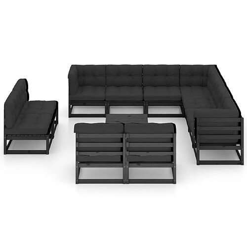 Maison Chic Salon de jardin 12pcs + coussins - Mobilier/Meubles de jardin - Table et chaises d'extérieur Noir Bois de pin massif -MN12136