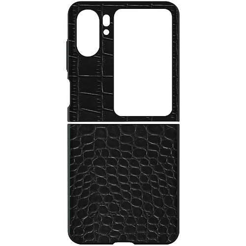 Avizar Coque Cuir pour Oppo Find N2 Flip Effet Croco Bords Surélevés Noir