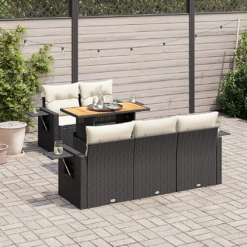 vidaXL Salon de jardin 6 pcs avec coussins noir résine tressée