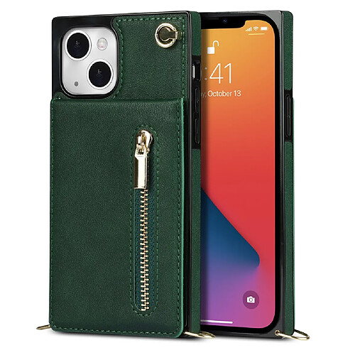 Coque en TPU + PU anti-rayures avec béquille, porte-cartes et lanière vert pour votre iPhone 13 mini 5.4 pouces