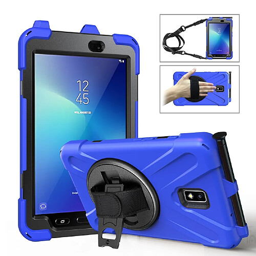 Coque en TPU combo en forme de X avec béquille, dragonne et dragonne bleu pour votre Samsung Galaxy Tab Active 2 8.0 T395/T390