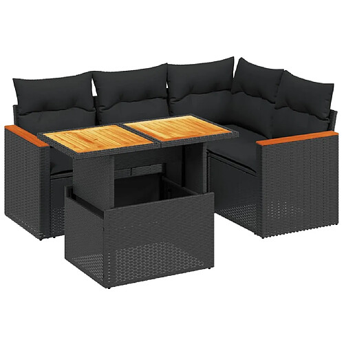 Maison Chic Ensemble de 5 Tables et chaises d'extérieur avec coussins,Salon de jardin noir résine tressée -GKD525533