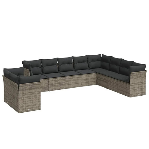 Maison Chic Salon de jardin avec coussins 10 pcs | Ensemble de Table et chaises | Mobilier d'Extérieur gris résine tressée -GKD14268