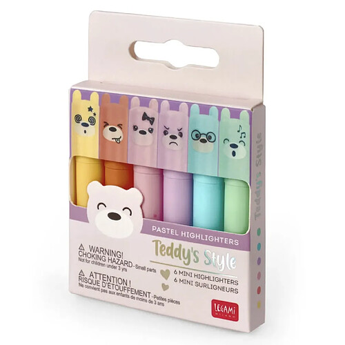 Légami Set de 6 mini surligneurs - Teddys Style