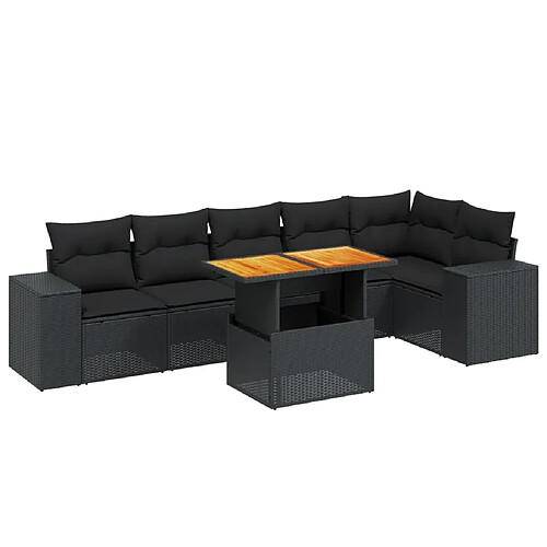 Maison Chic Ensemble Tables et chaises d'extérieur 7pcs avec coussins,Salon de jardin noir résine tressée -GKD276712