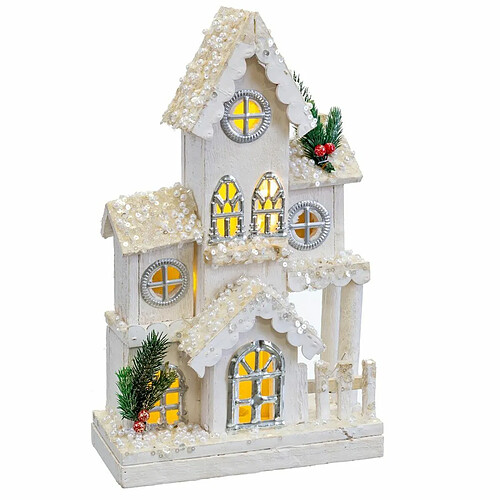 BigBuy Christmas Décorations de Noël Blanc Bois Maison 24 x 11 x 39 cm