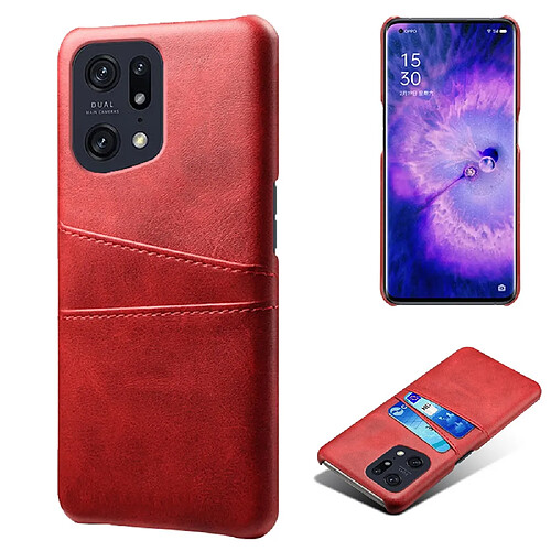 Coque en TPU + PU antichoc, anti-rayures avec porte-cartes, rouge pour votre Oppo Find X5 Pro