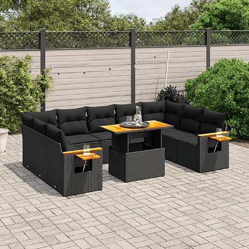 vidaXL Salon de jardin 11 pcs avec coussins noir résine tressée