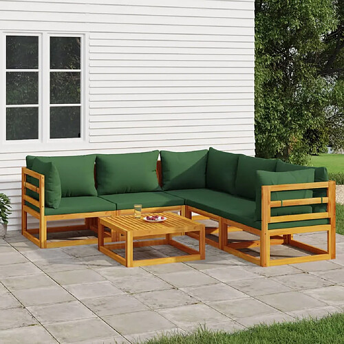 vidaXL Salon de jardin 6 pcs avec coussins vert bois massif