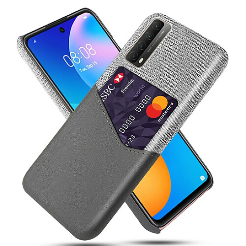 Coque en TPU + PU texture de tissu avec porte-carte gris pour votre Huawei P smart 2021/Y7a