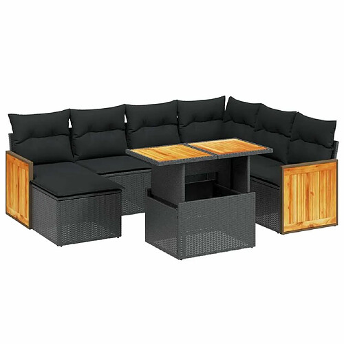 Maison Chic Ensemble Tables et chaises d'extérieur 8 pcs avec coussins,Salon de jardin noir résine tressée -GKD112539