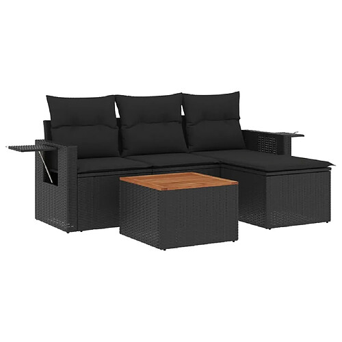 Maison Chic Salon de jardin 5 pcs avec coussins | Ensemble de Table et chaises | Mobilier d'Extérieur noir résine tressée -GKD29601