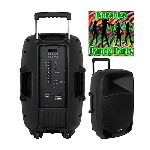 ENCEINTE SONO PORTABLE 15’’ PRO sur batterie PARTY KARAOKE BLUETOOTH 250W USB TWS MSD + MICRO-MAIN SANS FIL + MICRO-SERRE TETE