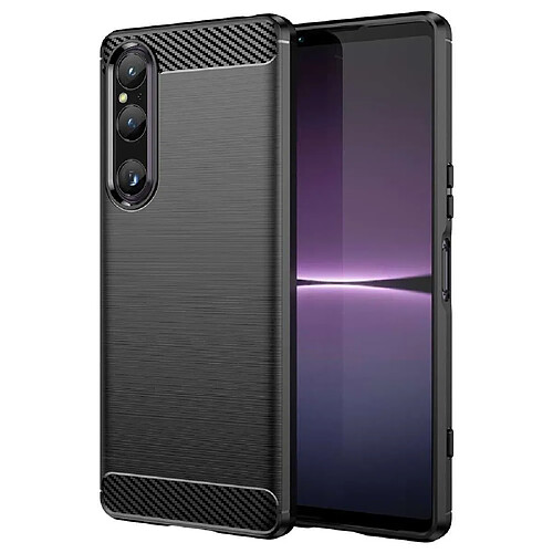 Htdmobiles Coque pour Sony Xperia 1 V - housse etui silicone gel carbone + verre trempe - NOIR