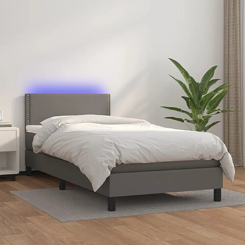 vidaXL Sommier à lattes de lit et matelas LED Gris 90x190cm Similicuir