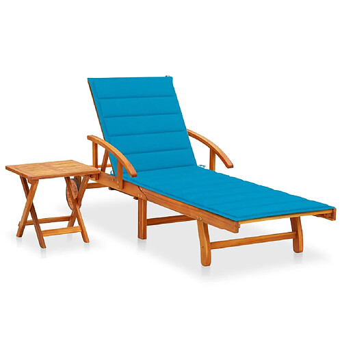 Helloshop26 Transat chaise longue bain de soleil lit de jardin terrasse meuble d'extérieur avec table et coussin bois d'acacia 02_0012636