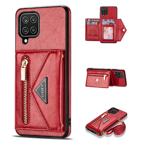 Coque en TPU + PU N.BEKUS avec béquille, porte-carte et dragonne rouge pour votre Samsung Galaxy A12