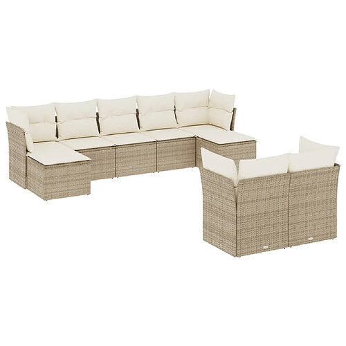 Maison Chic Salon de jardin avec coussins 9 pcs | Ensemble de Table et chaises | Mobilier d'Extérieur beige résine tressée -GKD20056