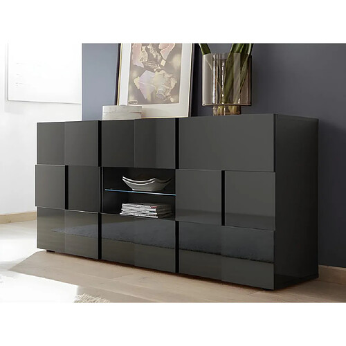 Vente-Unique Buffet CALISTO - LEDs - 2 portes & 2 tiroirs - Anthracite laqué