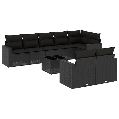 Maison Chic Salon de jardin 9 pcs avec coussins | Ensemble de Table et chaises | Mobilier d'Extérieur noir résine tressée -GKD50782