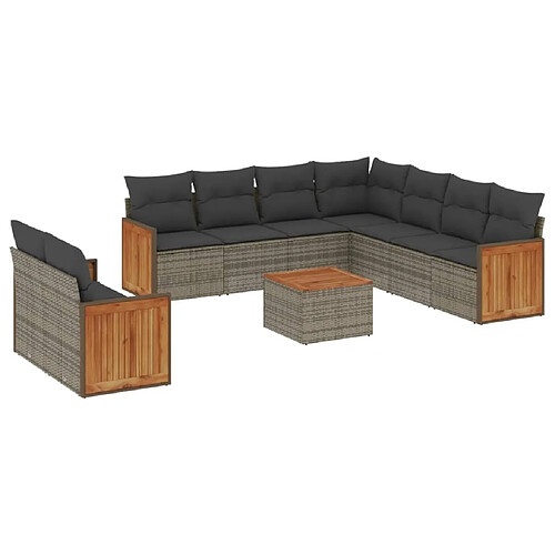 Maison Chic Salon de jardin avec coussins 10 pcs | Ensemble de Table et chaises | Mobilier d'Extérieur gris résine tressée -GKD43273