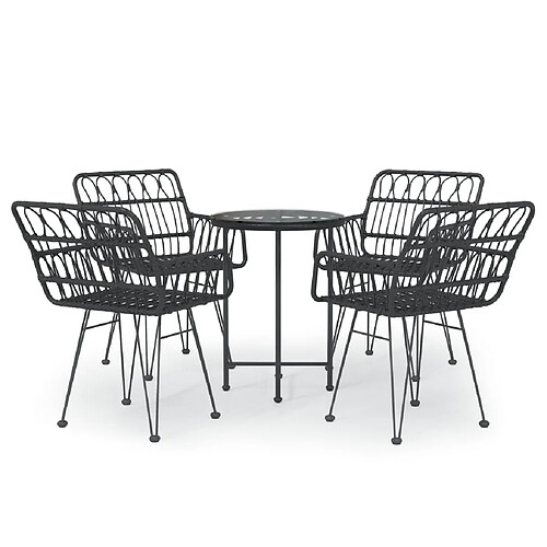 Maison Chic Mobilier à dîner 5 pcs de jardin - Ensemble table et chaises d'extérieur - Salon/Mobilier de jardin classique Noir Résine tressée -MN45875