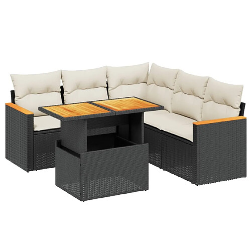 Maison Chic Ensemble Tables et chaises d'extérieur 6pcs avec coussins,Salon de jardin noir résine tressée -GKD410385