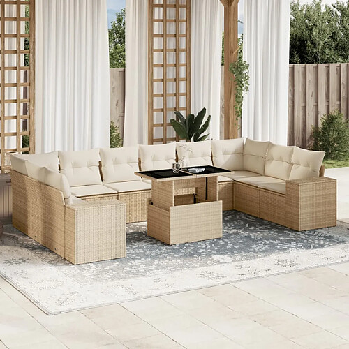 vidaXL Salon de jardin 11 pcs avec coussins beige résine tressée