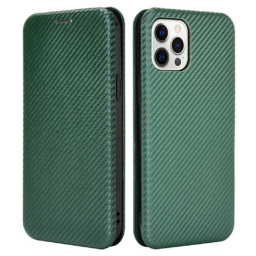 Coque en TPU + PU fibre de carbone auto-absorbée avec sangle vert pour votre Apple iPhone 13 Pro 6.1 pouces