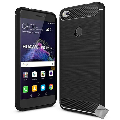 Htdmobiles Coque silicone gel carbone pour Huawei P8 Lite (2017) + film ecran - NOIR