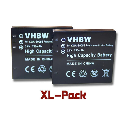 vhbw set 2 batteries 750mAh appareil photo Panasonic Lumix DMC-FX01, DMC-FX07, DMC-FX3, DMC-FX8, DMC-FX9, DMC-FX10, DMC-FX12, DMC-FX50, DMC-FX100