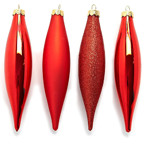 Heitmann Deco Ornament Olive - Behang Set aus Glas - 4 teilig - Christbaumschmuck - Rot- Gold - Weihnachtsdekoration