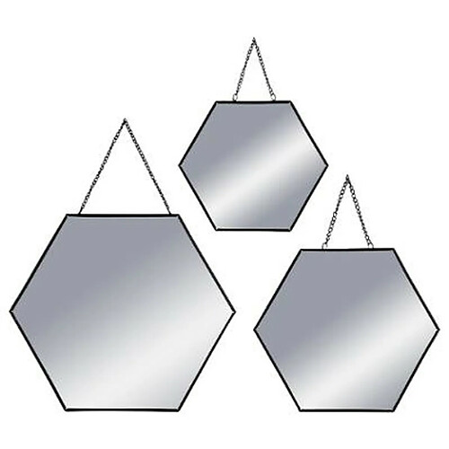 Lot de 3 Miroirs Métal Hexagone 29cm Noir