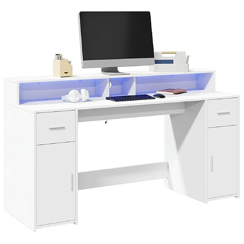 vidaXL Bureau avec lumières LED blanc 160x55x91 cm bois d'ingénierie