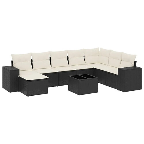 Maison Chic Salon de jardin 9 pcs avec coussins | Ensemble de Table et chaises | Mobilier d'Extérieur noir résine tressée -GKD58876