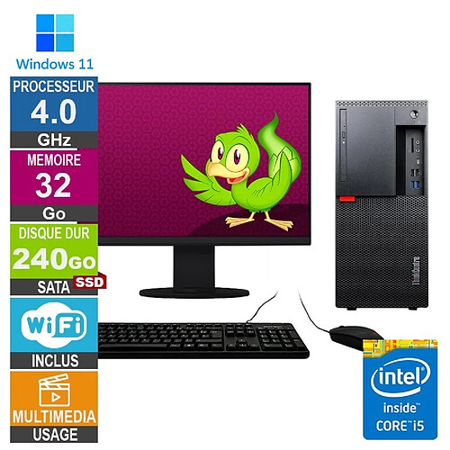 Lenovo M920t i5-8400 4GHz 32Go/240Go SSD Wifi W11 + Ecran 27 · Reconditionné