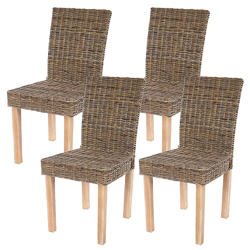 Mendler Lot de 4 chaises de séjour Littau chaise en osier, rotin kubu