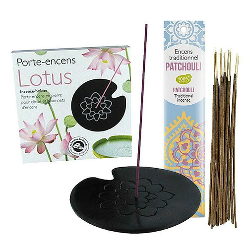 Encens Du Monde Porte-encens Lotus + Encens indien au Patchouli