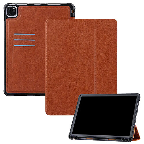 Etui en PU avec support tripliure et porte-stylo marron pour votre Apple iPad Pro 11 pouces (2021)/(2020)/(2018)/Air (2020)