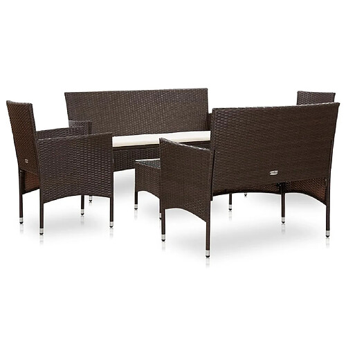 Maison Chic Salon de jardin 5 pcs + coussins - Mobilier/Meubles de jardin - Table et chaises d'extérieur Résine tressée Marron -MN41914