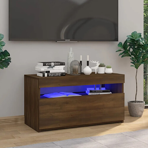 vidaXL Meuble TV avec lumières LED Chêne marron 75x35x40 cm