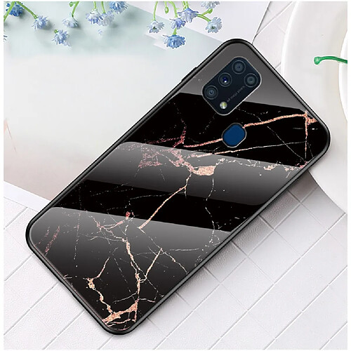 Coque en TPU hybride de marbre noir/or pour votre Samsung Galaxy M31