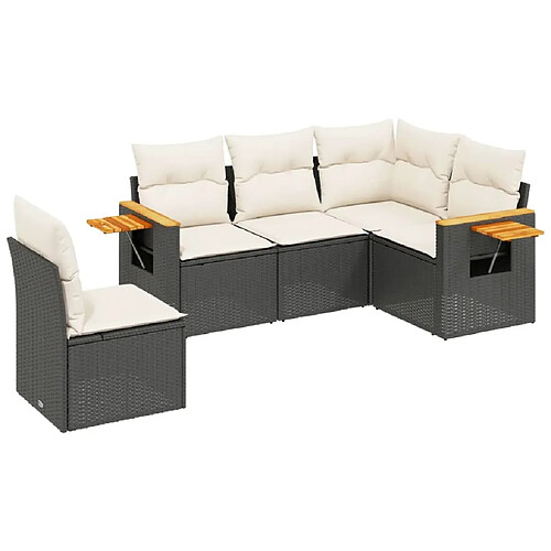 Maison Chic Salon de jardin 5 pcs avec coussins | Ensemble de Table et chaises | Mobilier d'Extérieur noir résine tressée -GKD55653