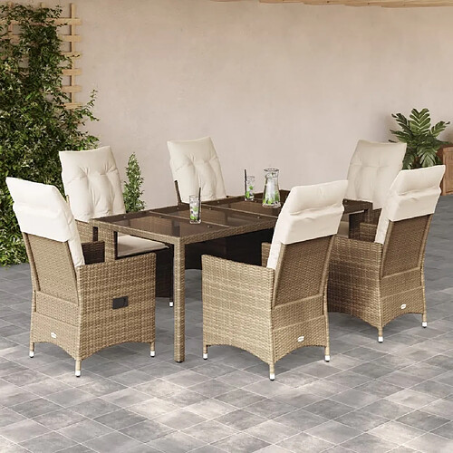 vidaXL Ensemble à manger de jardin et coussins 7 pcs beige poly rotin